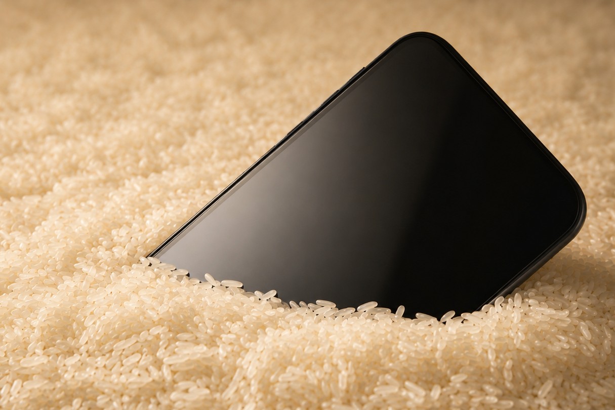 Celular en un bol de arroz